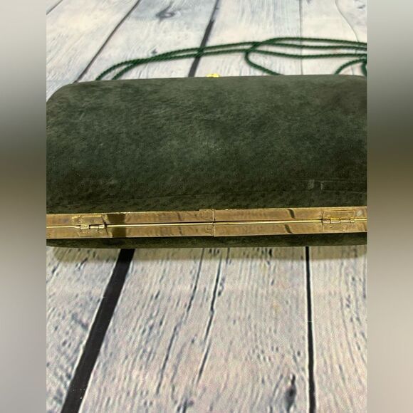 Sorpresa! Vintage Dark Green Suede Leather Evening Clutch Frame Clasp Purse - Picture 8 of 15